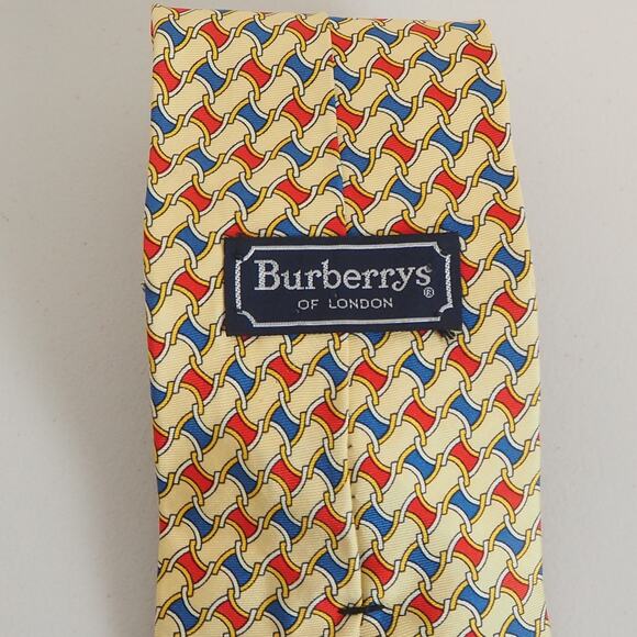 Vintage Burberrys Of London Geometric Pattern Mens 100% Silk Hand Sewn Neck Tie - Picture 2 of 8